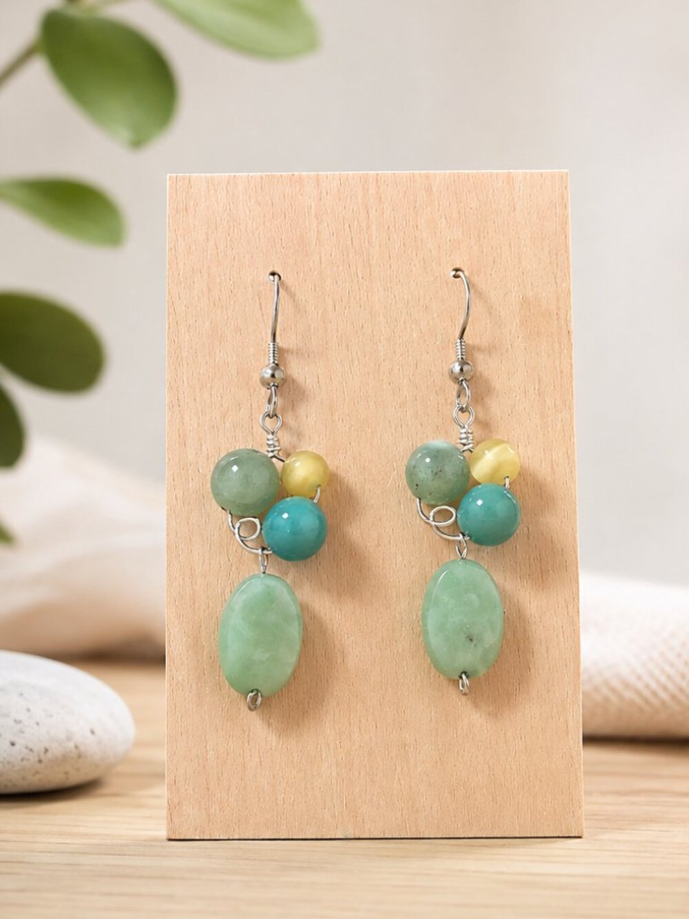 Handmade, One-of-a-kind, Earrings with Natural Stones and Surgical Steel Hooks